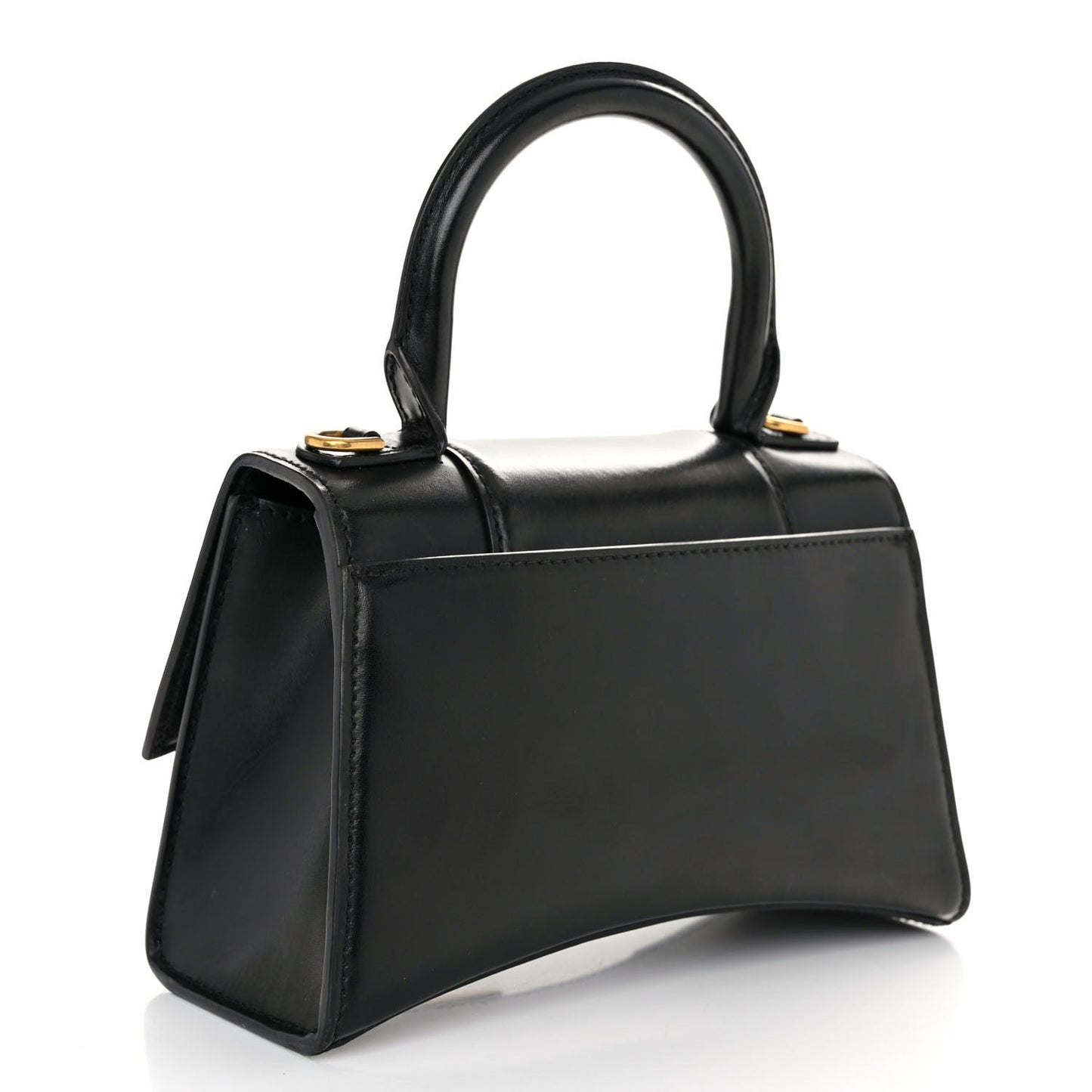 Shiny Box Calfskin Hourglass Top Handle Bag XS Black