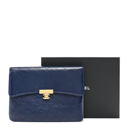 Chanel Goatskin Stitched Golden CC Flap Clutch Navy 9 of 9
