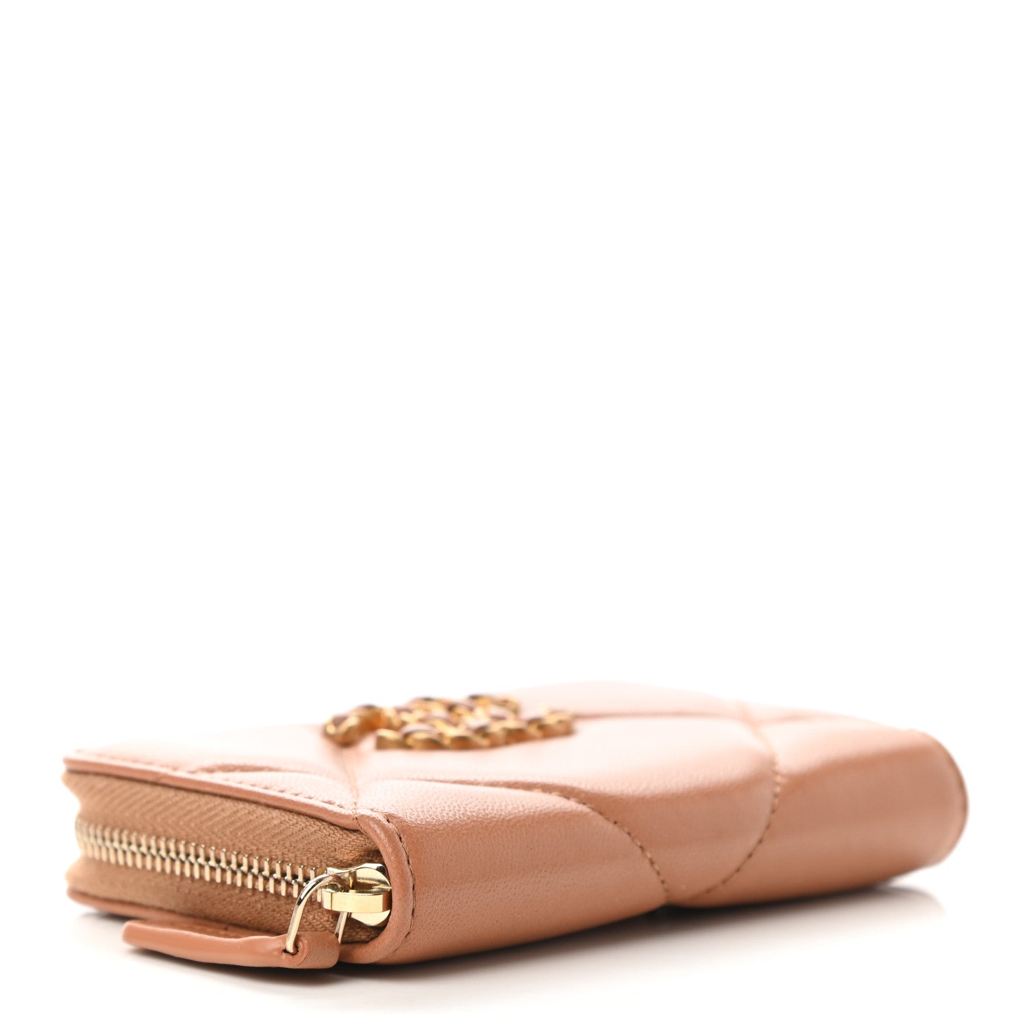 Chanel Lambskin Quilted Chanel 19 Zip Around Coin Purse Wallet Brown 4 of 7