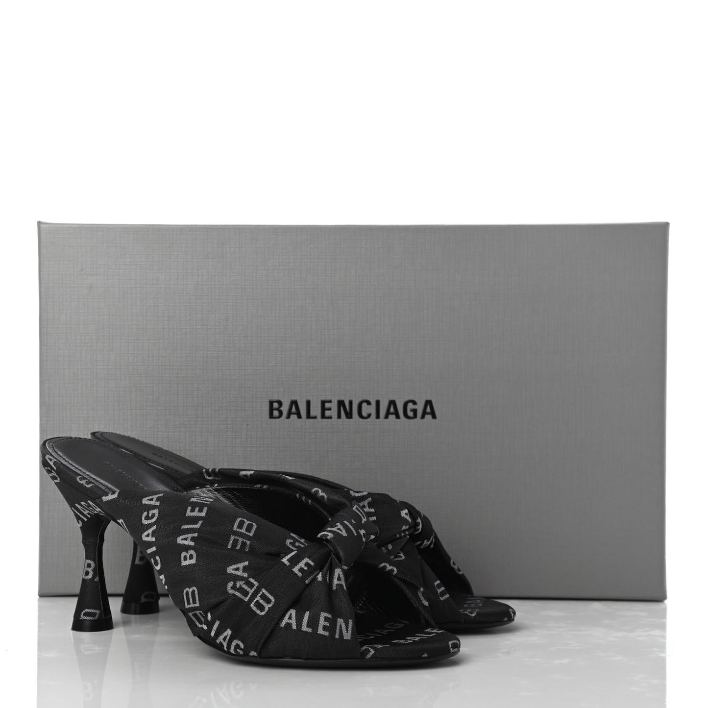 Jacquard Allover Logo Drapy 80mm Sandals 36.5 Black White