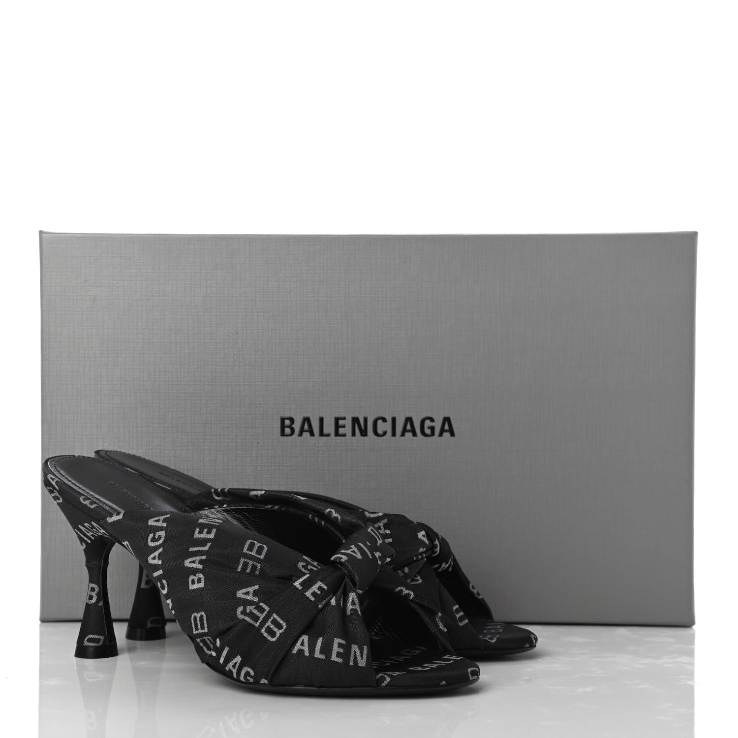 Balenciaga Jacquard Allover Logo Drapy 80mm Sandals 36.5 Black White 17 of 18