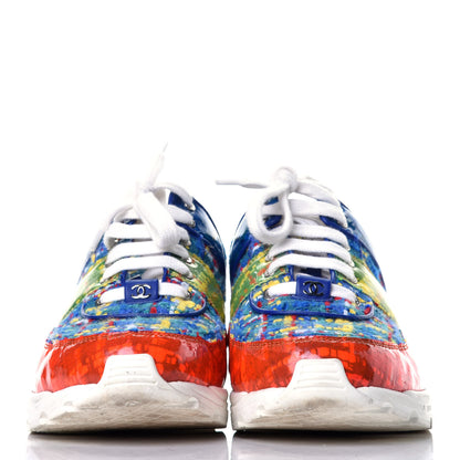 Chanel Tweed Calfskin Sneakers 41 Red Yellow Blue 2 of 8