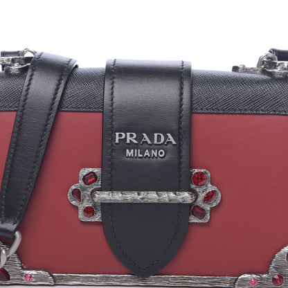 Prada City Calfskin Saffiano Crystal Cahier Bag Fuoco Black 11 of 11