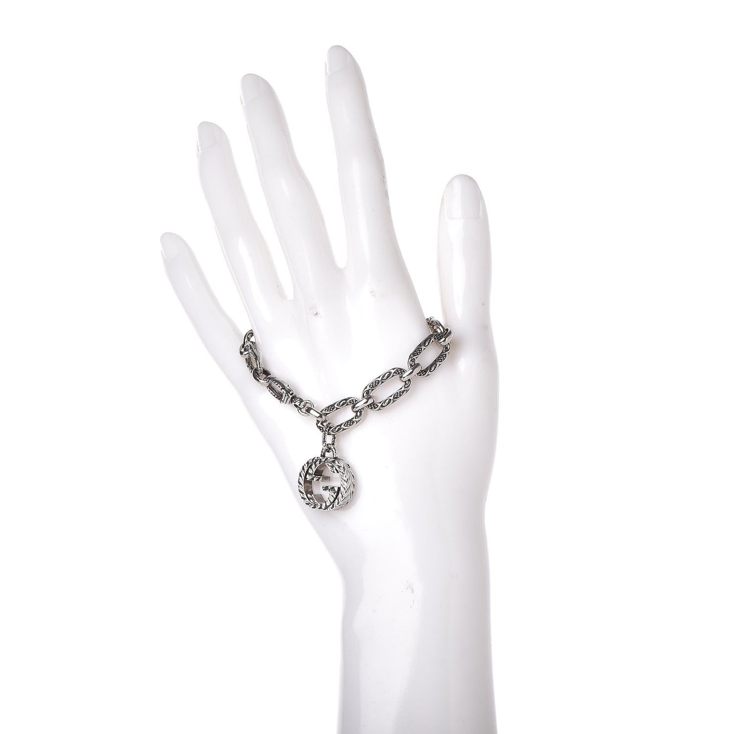 Sterling Silver Textured Interlocking G Charm Bracelet
