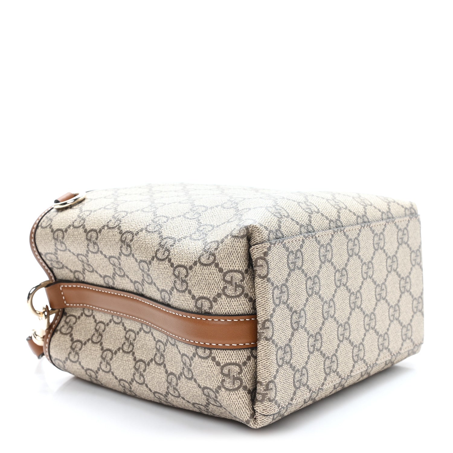 Gucci GG Supreme Monogram Emblem Mini Bucket Bag Beige Dark Brown 4 of 10