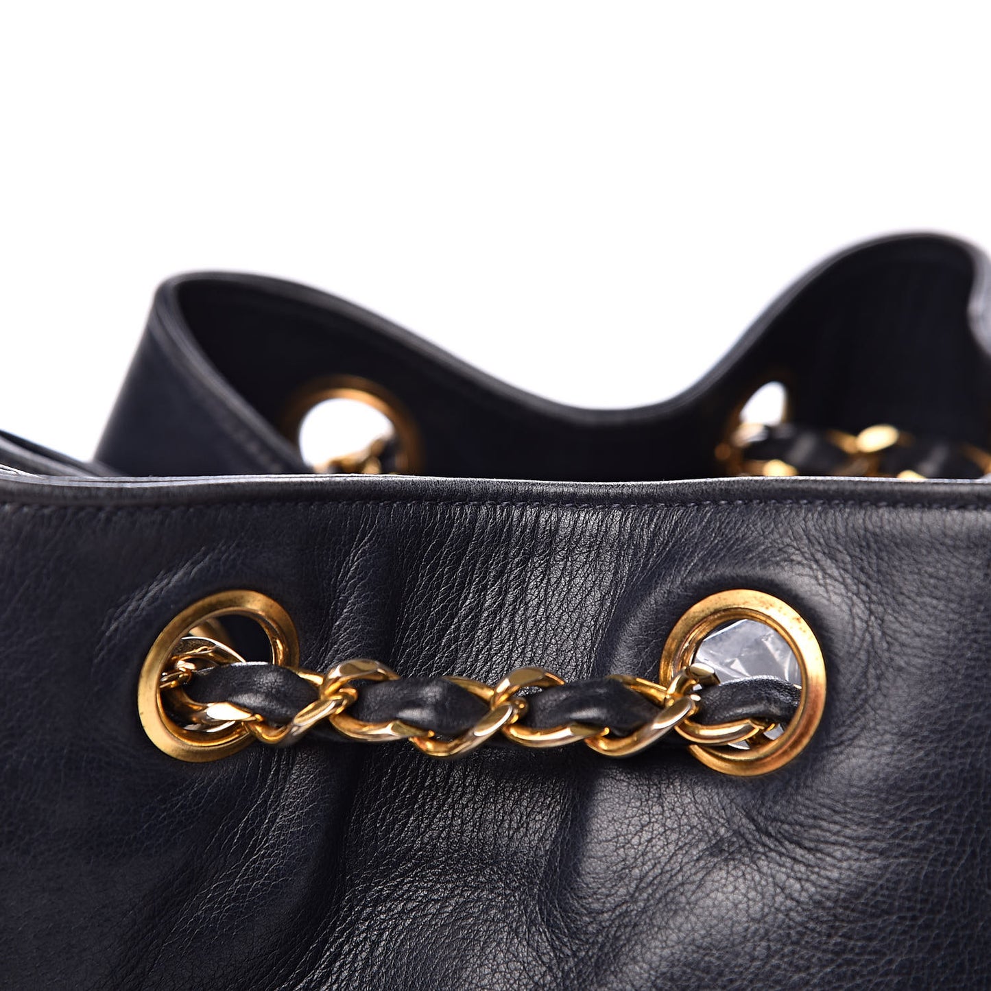 Lambskin CC Drawstring Bag Navy Blue