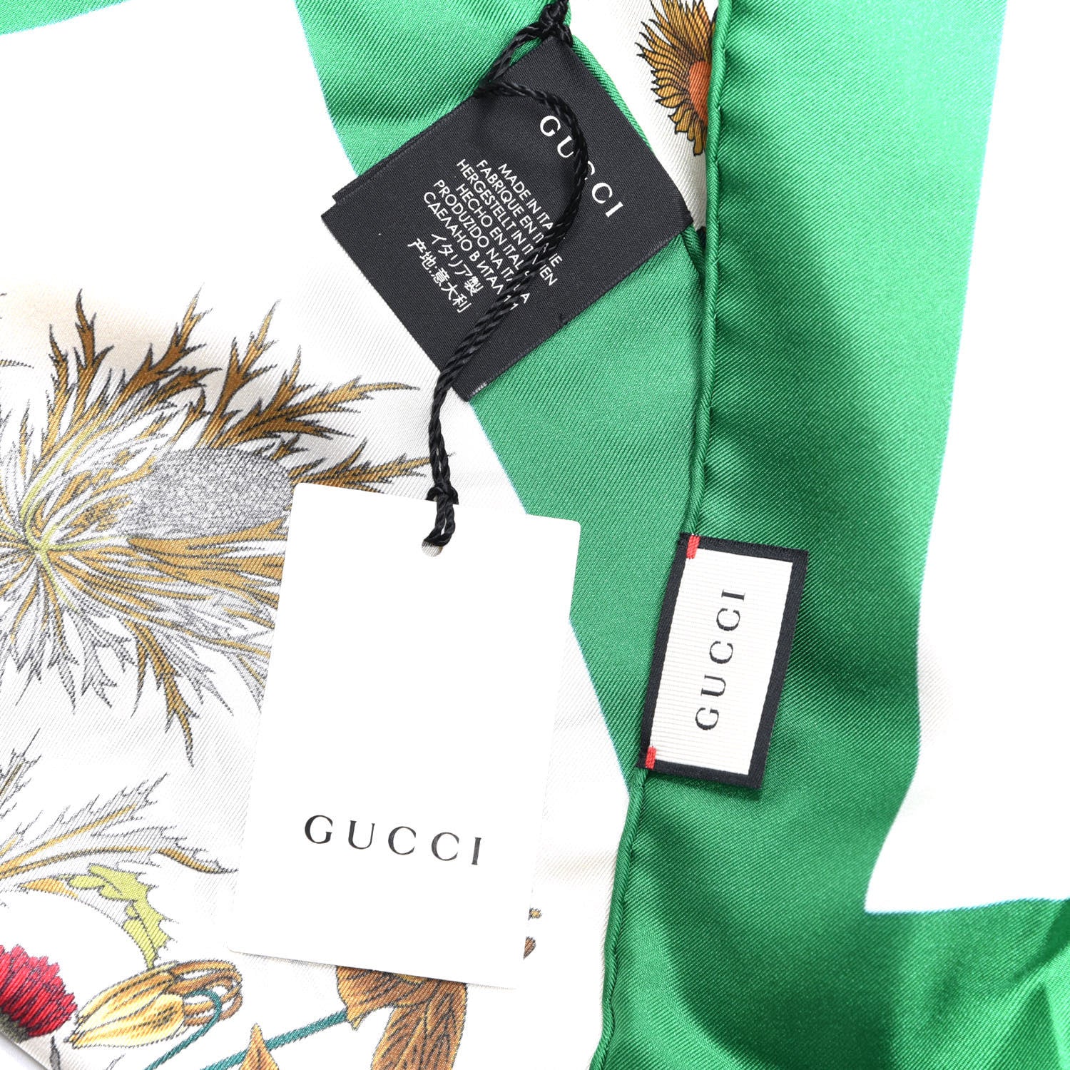 Gucci Silk Flora Gothic Square Scarf Ivory Dark Green 4 of 4