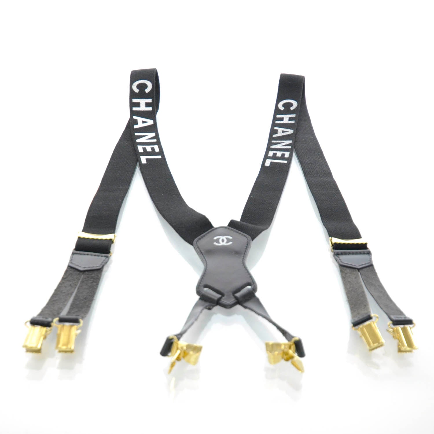 Chanel Logo Suspenders Black White 4 of 5