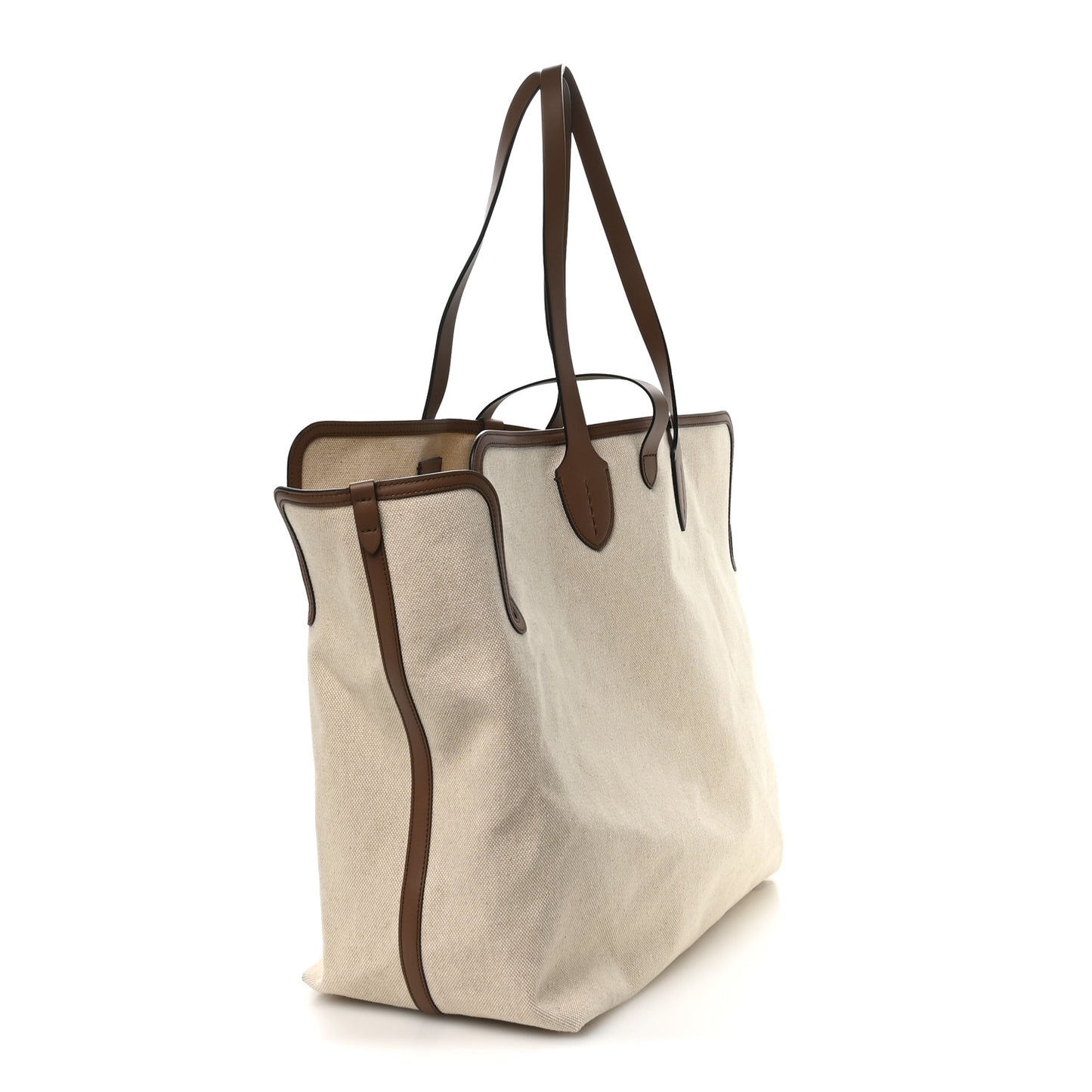 Cotton Canvas Calfskin Large Soft Belted Tote Bag Natural