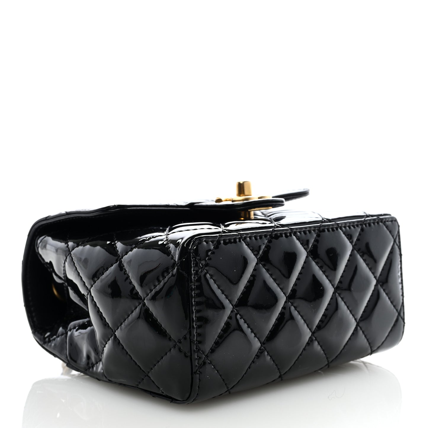 Patent Calfskin Quilted Mini Square Flap Black