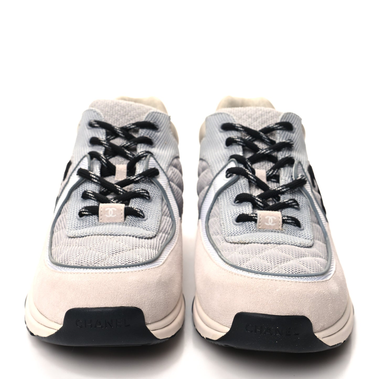 Mesh Suede Calfskin Grained Calfskin Mens CC Sneakers 45 Gray White