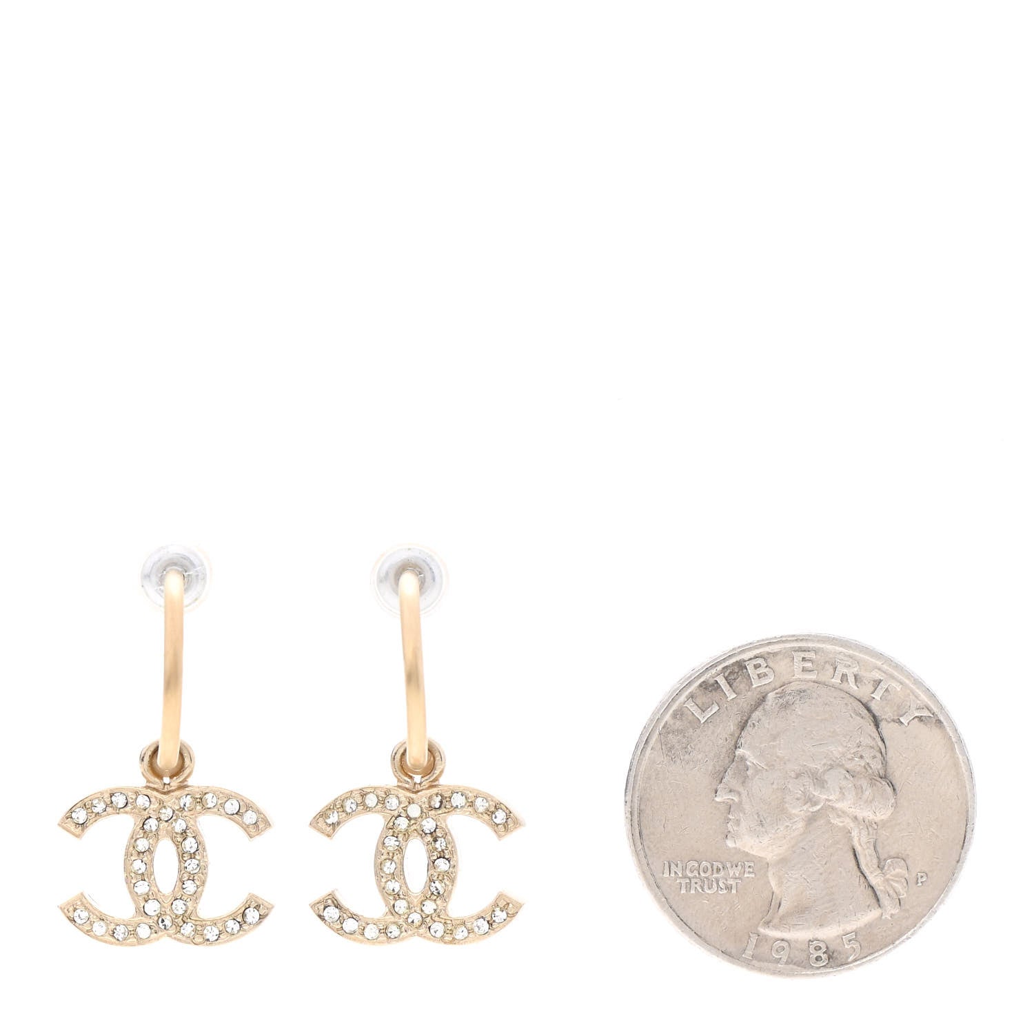 Chanel Crystal CC Drop Earrings Gold 2 of 4