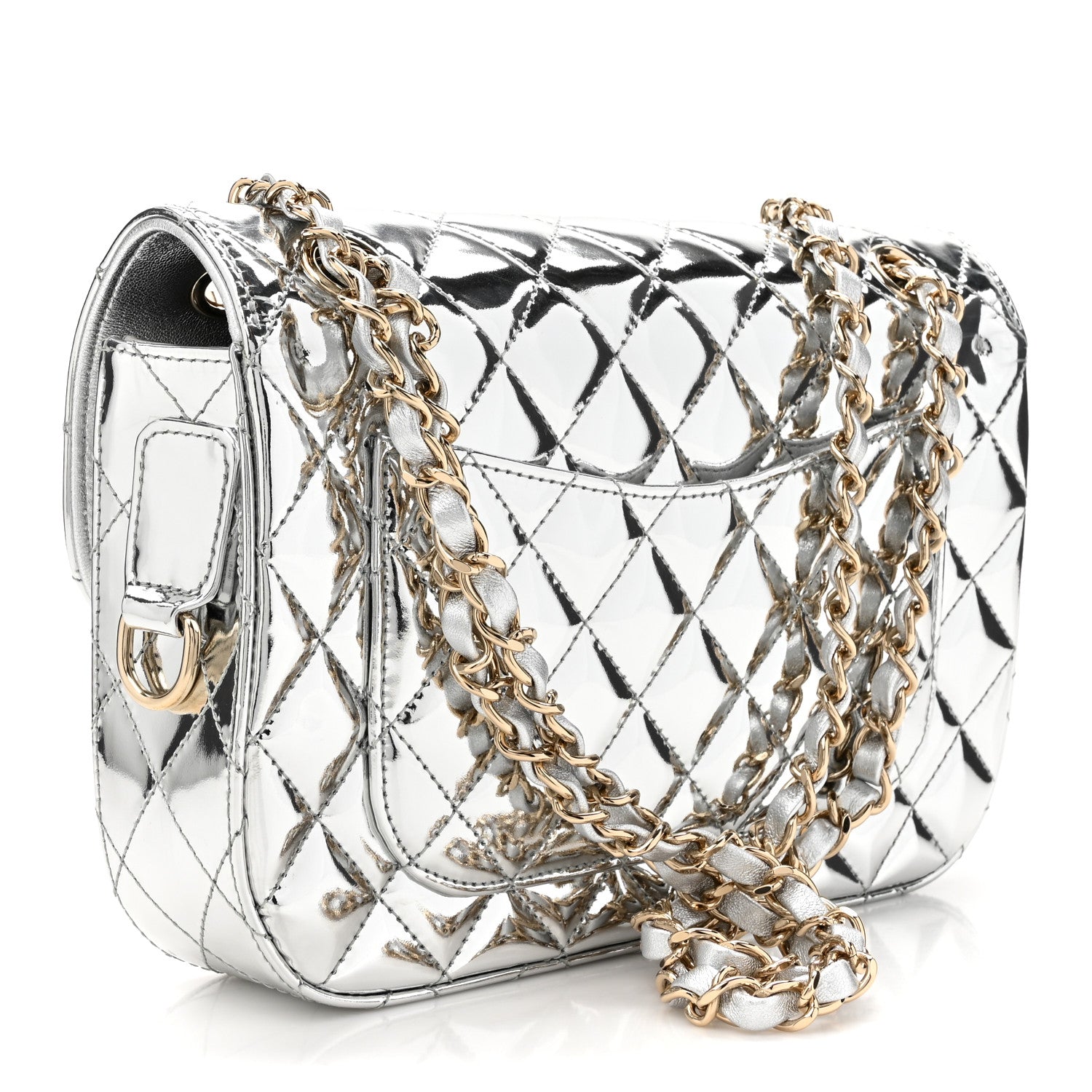 Chanel Mirror Calfskin Metallic Calfskin Medium Hollywood Boulevard Flap With Star Coin Purse Silvery 3 of 11