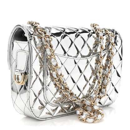 Chanel Mirror Calfskin Metallic Calfskin Medium Hollywood Boulevard Flap With Star Coin Purse Silvery 3 of 11