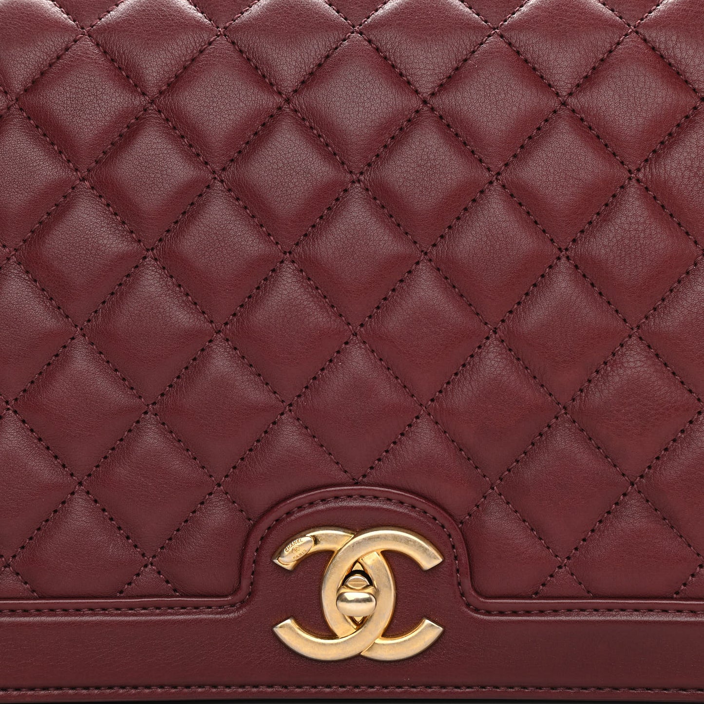 Calfskin Quilted Large Flap Bag Burgundy