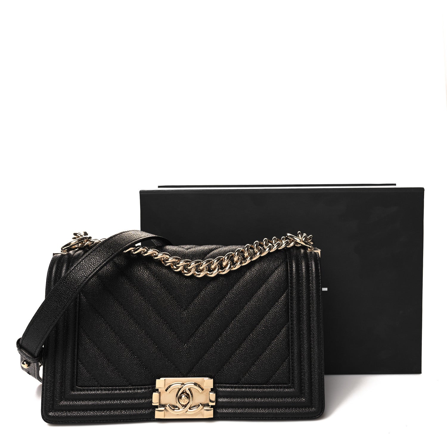 Chanel Caviar Chevron Quilted Medium Boy Flap Black 10 of 10