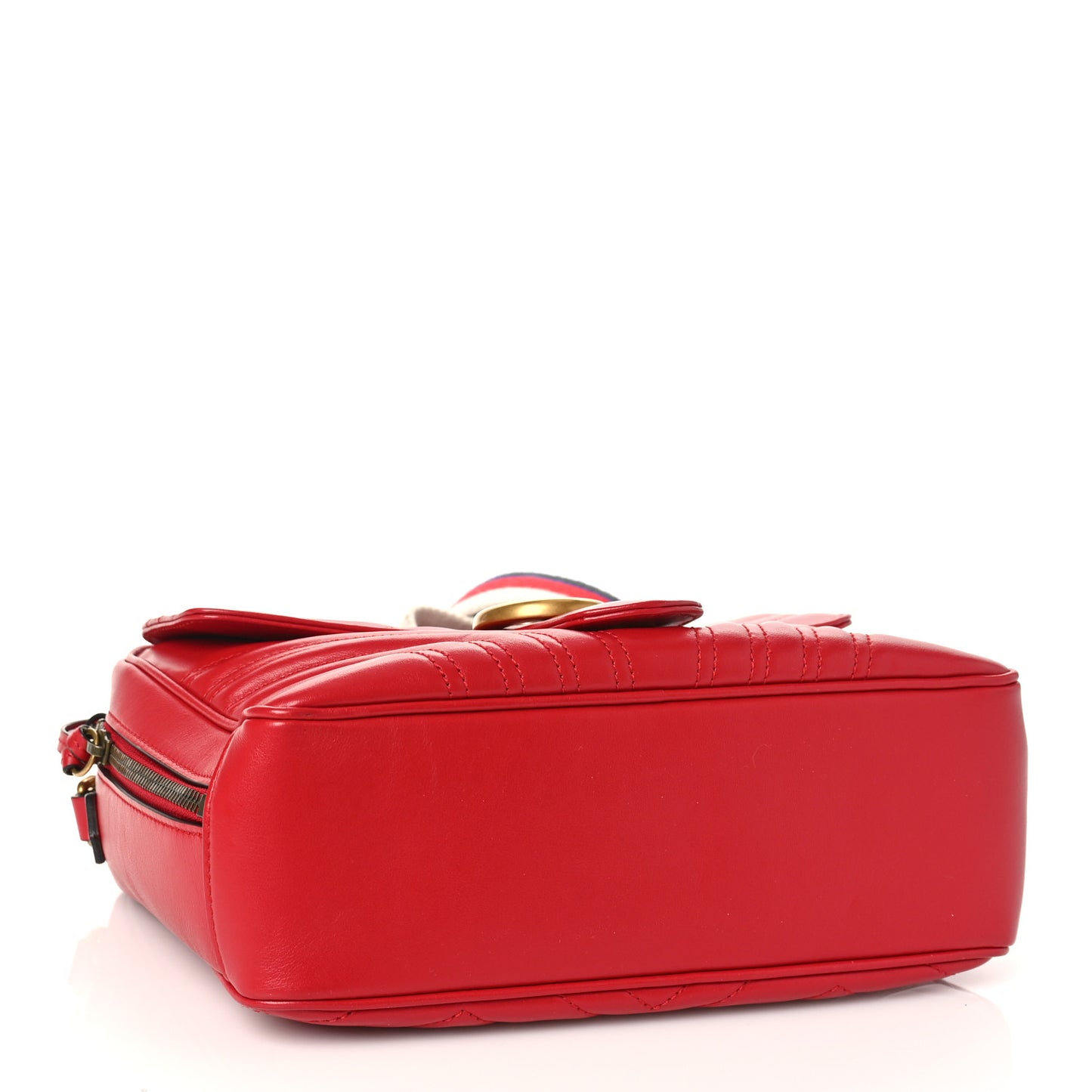Calfskin Matelasse Sylvie Web Small GG Marmont Top Handle Shoulder Bag Hibiscus Red