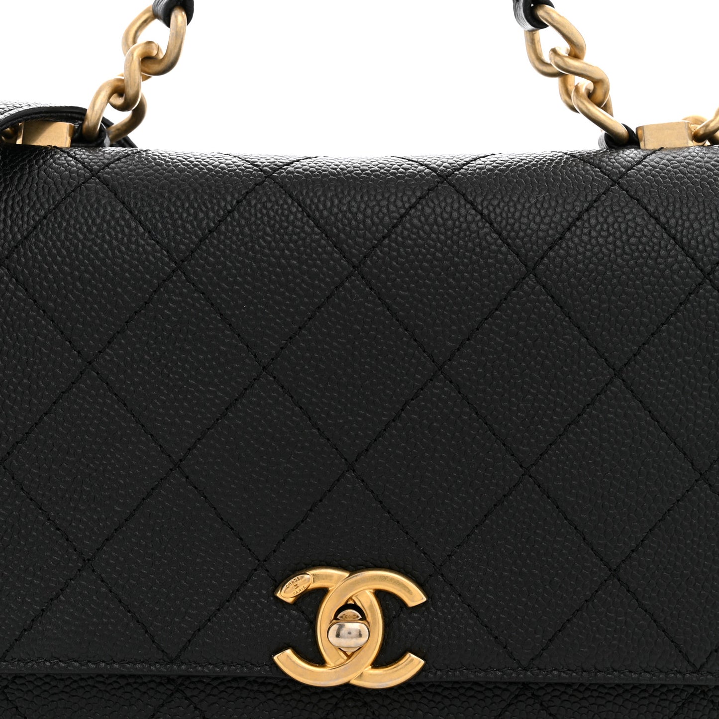 Caviar Diamond Stitched Small Top Handle Flap Black