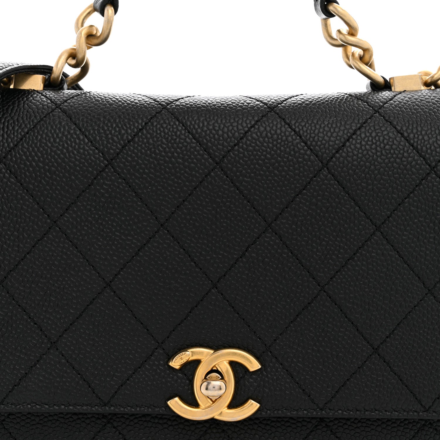 Chanel Caviar Diamond Stitched Small Top Handle Flap Black 8 of 11