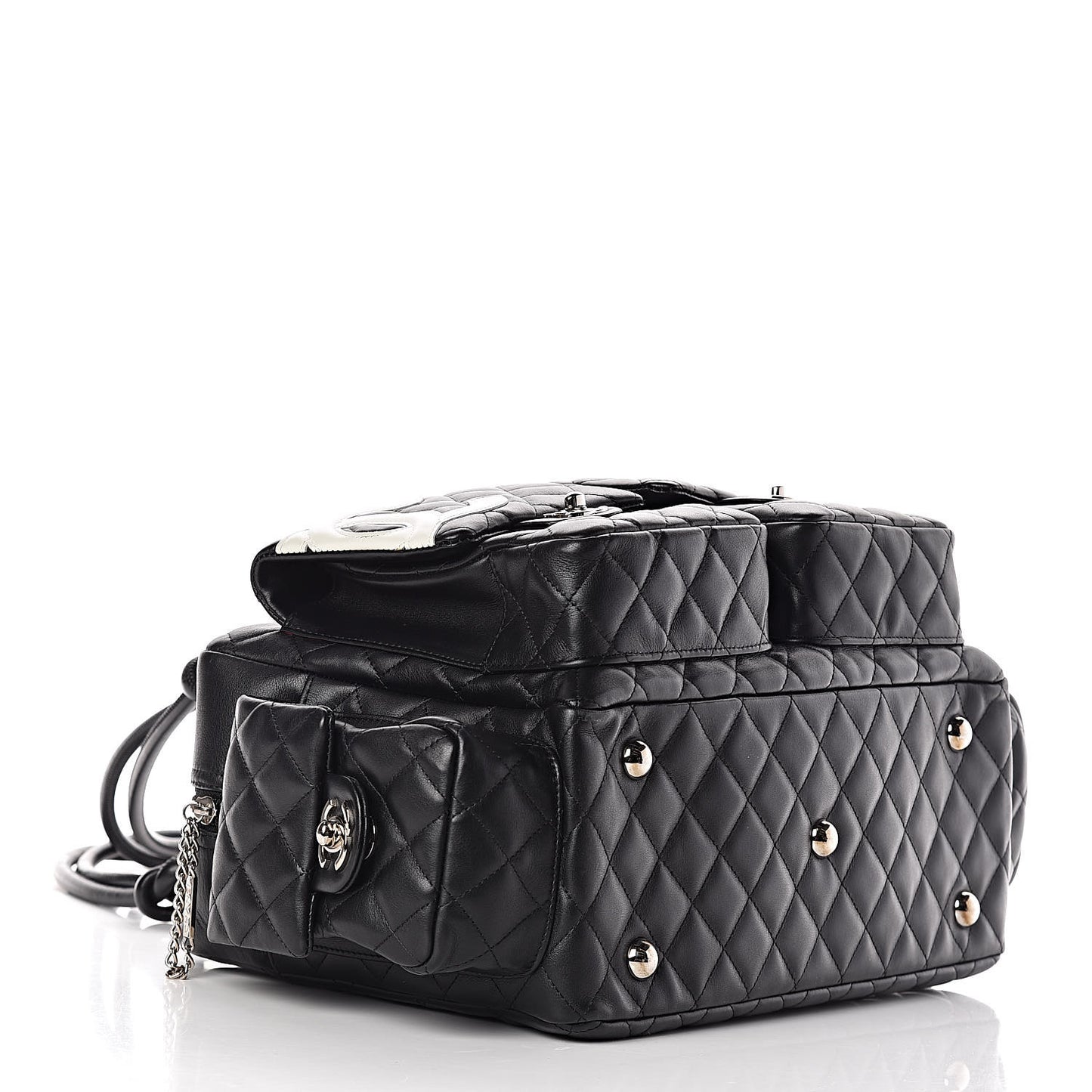 Calfskin Quilted Large Cambon Multipocket Reporter Black