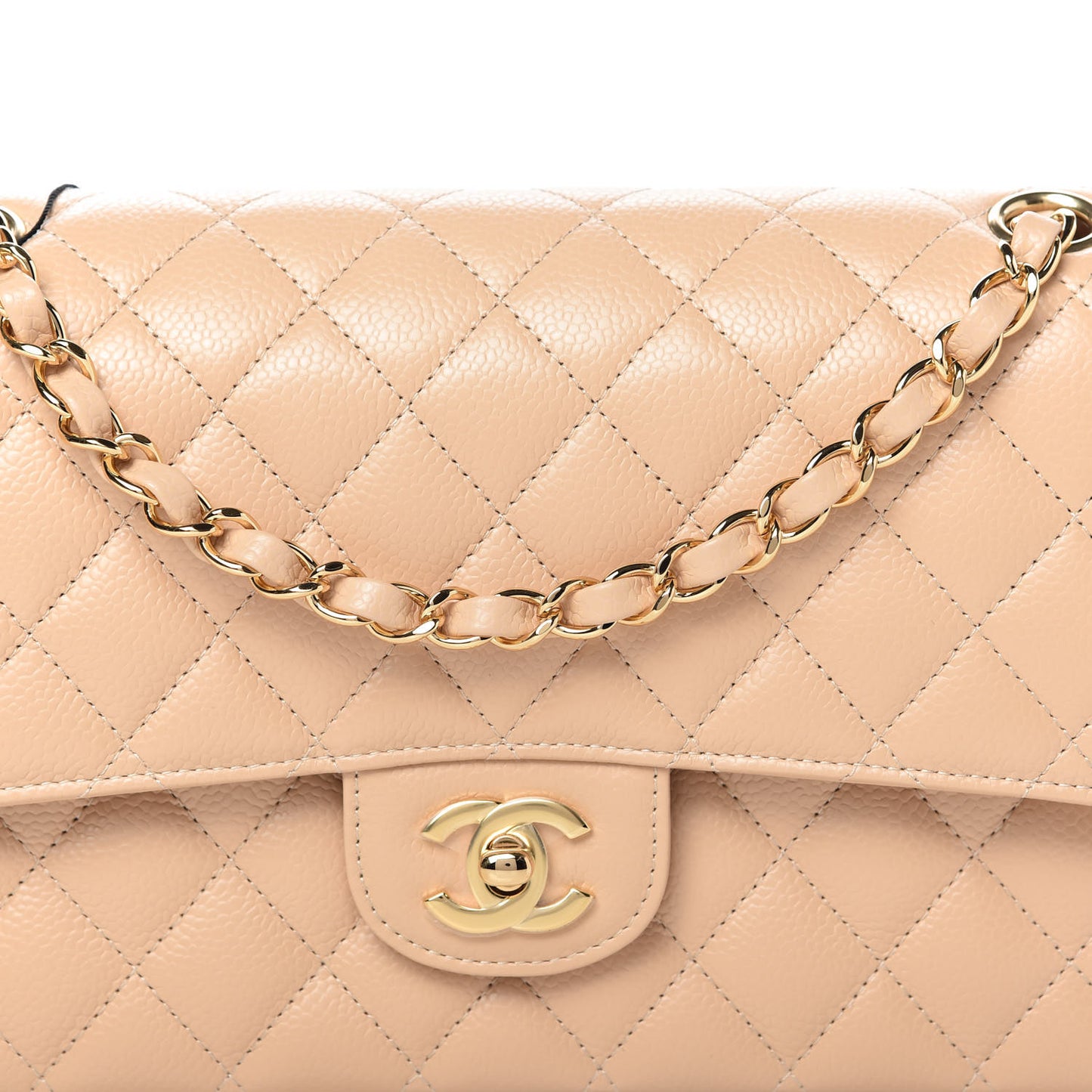 Caviar Quilted Medium Double Flap Beige