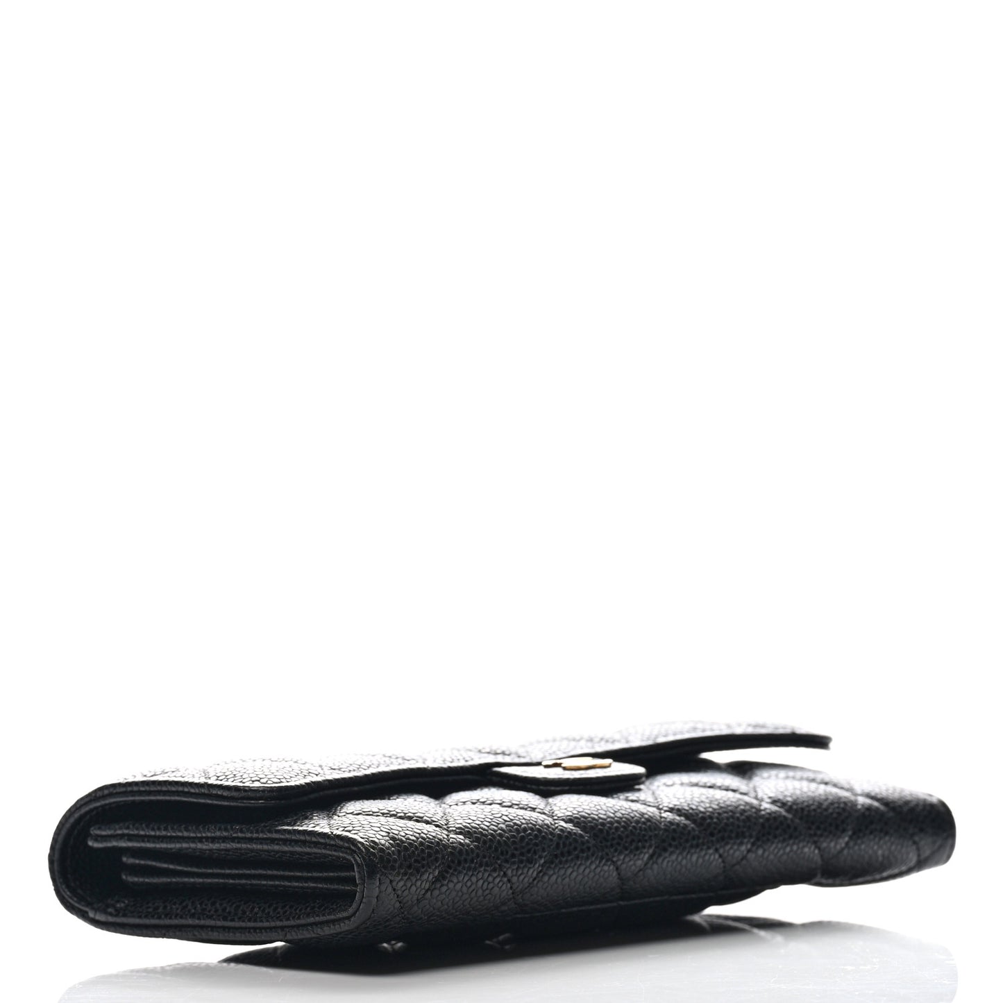 Caviar Quilted Large Gusset Flap Wallet Black