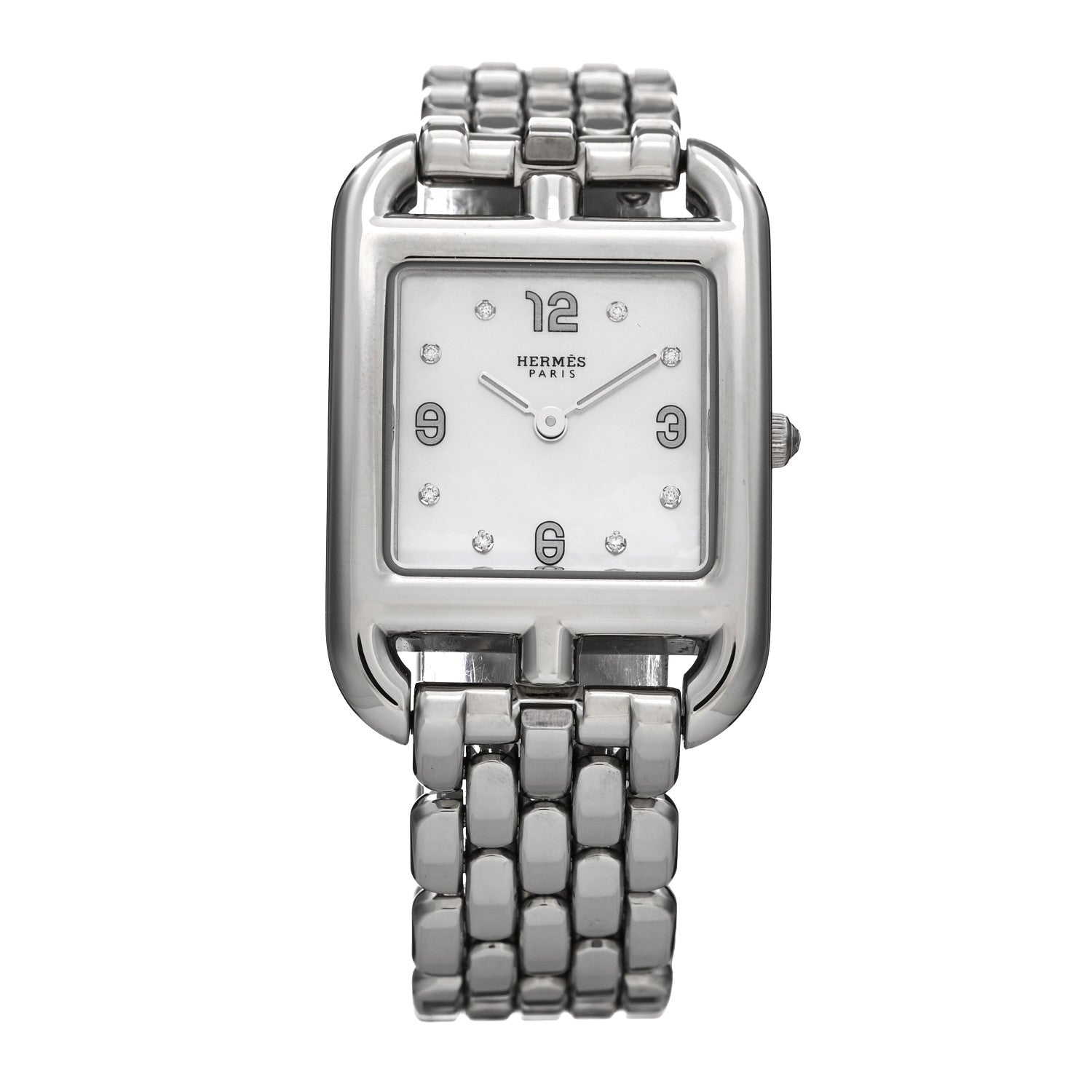 Hermes Stainless Steel Diamond Mother of Pearl 23mm Cape Cod Quartz Watch 1 of 5