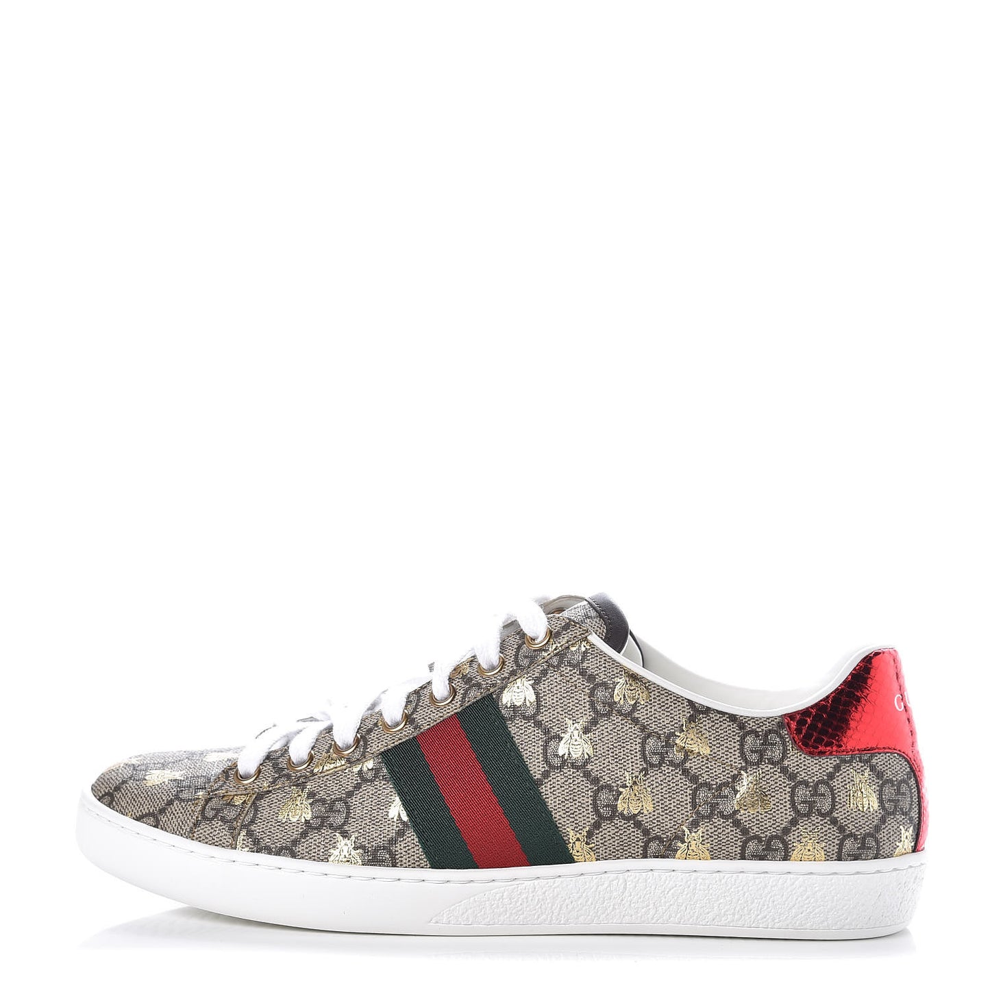 GG Supreme Monogram Bees Ayers Web Womens Ace Sneakers 39 Beige Oro Green Red