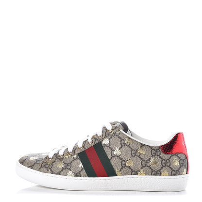 Gucci GG Supreme Monogram Bees Ayers Web Womens Ace Sneakers 39 Beige Oro Green Red 1 of 9