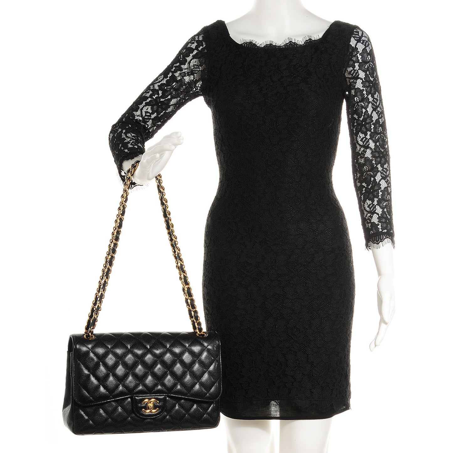 Caviar Quilted Jumbo Double Flap Black