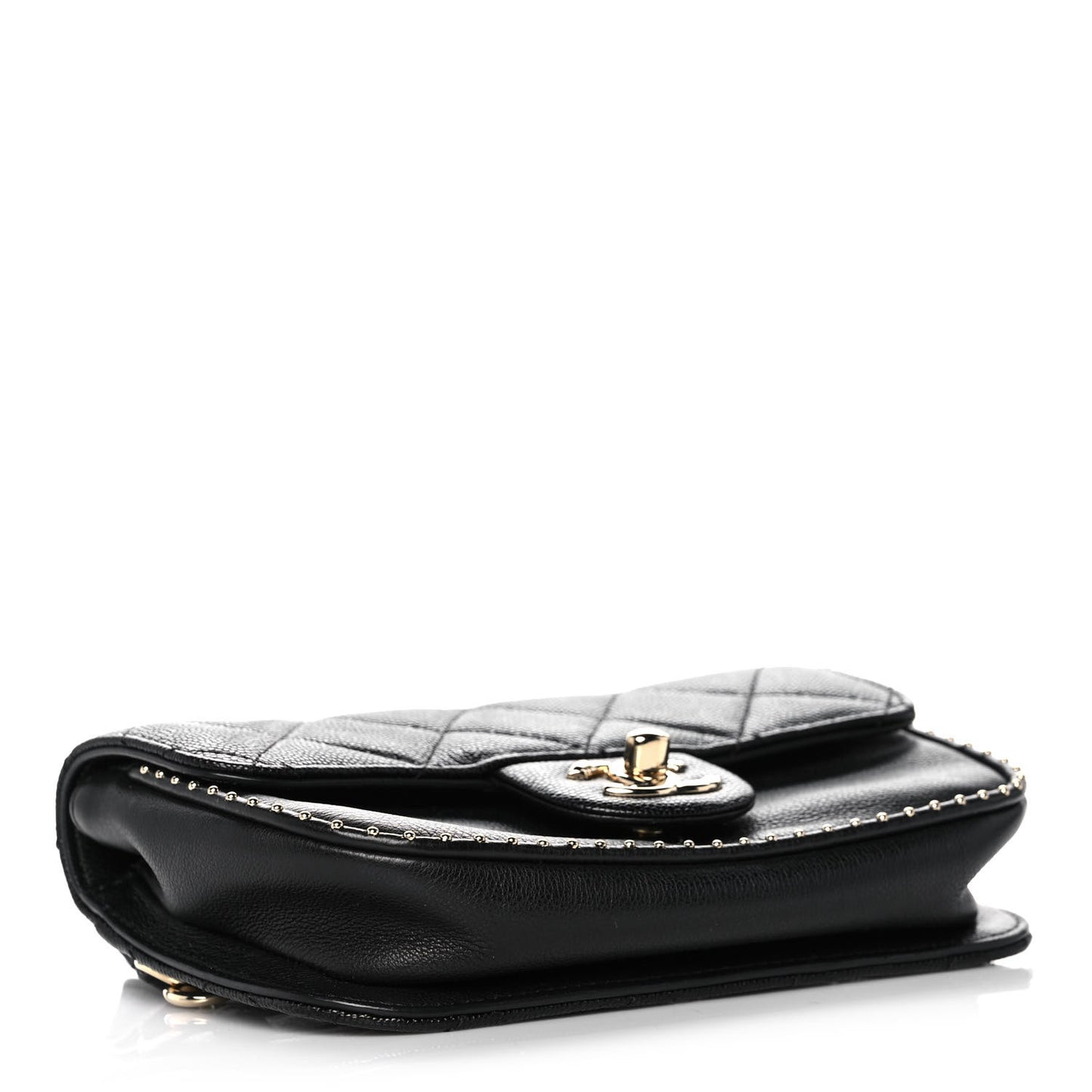 Caviar Quilted Studded Flap Waist Bag Black