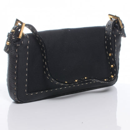 Fendi Canvas Calfskin Romano Selleria Studded Baguette Black 3 of 8