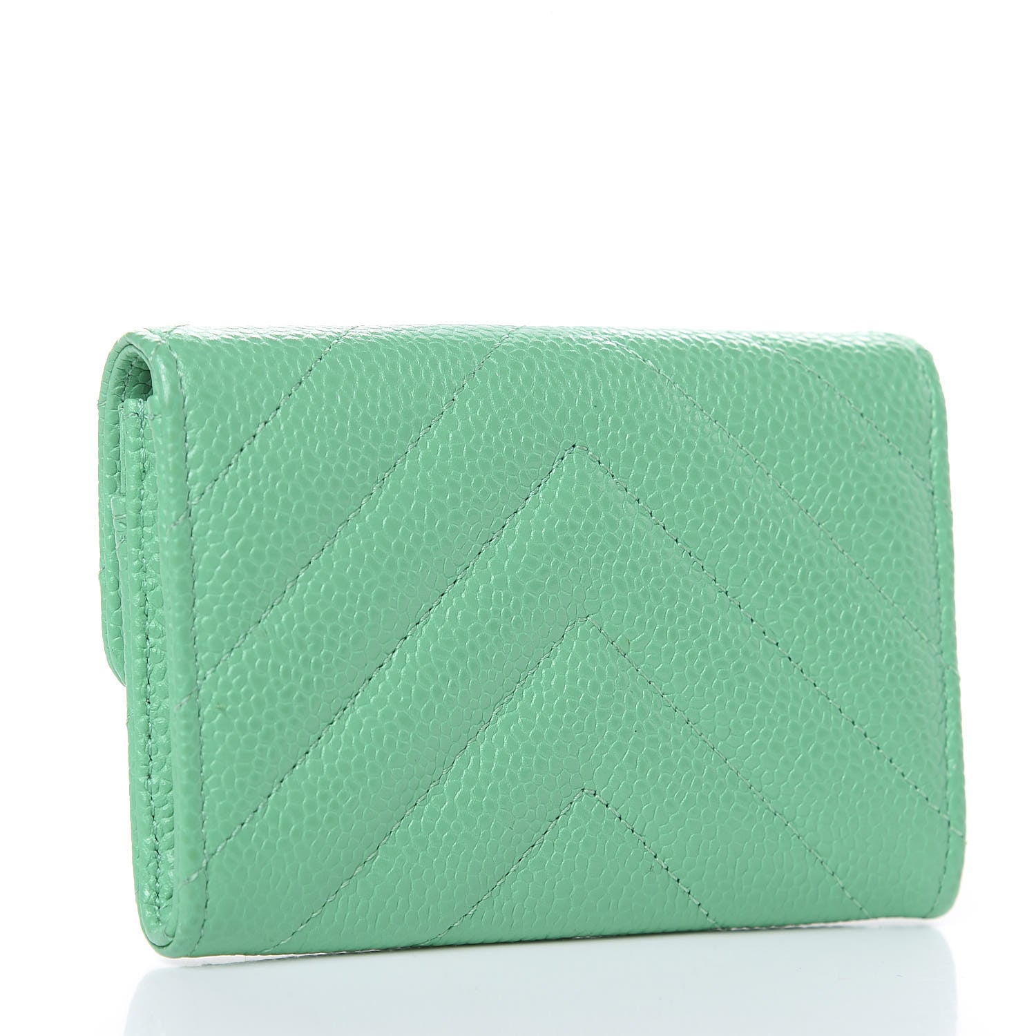Chanel Caviar Chevron Quilted Flap Card Holder Green 3 of 9