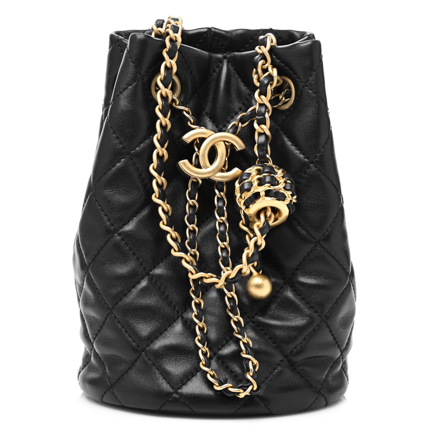 Chanel Lambskin Quilted Pearl Crush Drawstring Bag Black 1 of 8