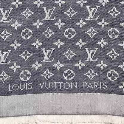 Louis Vuitton Silk Wool Monogram Denim Shawl Blue 3 of 4