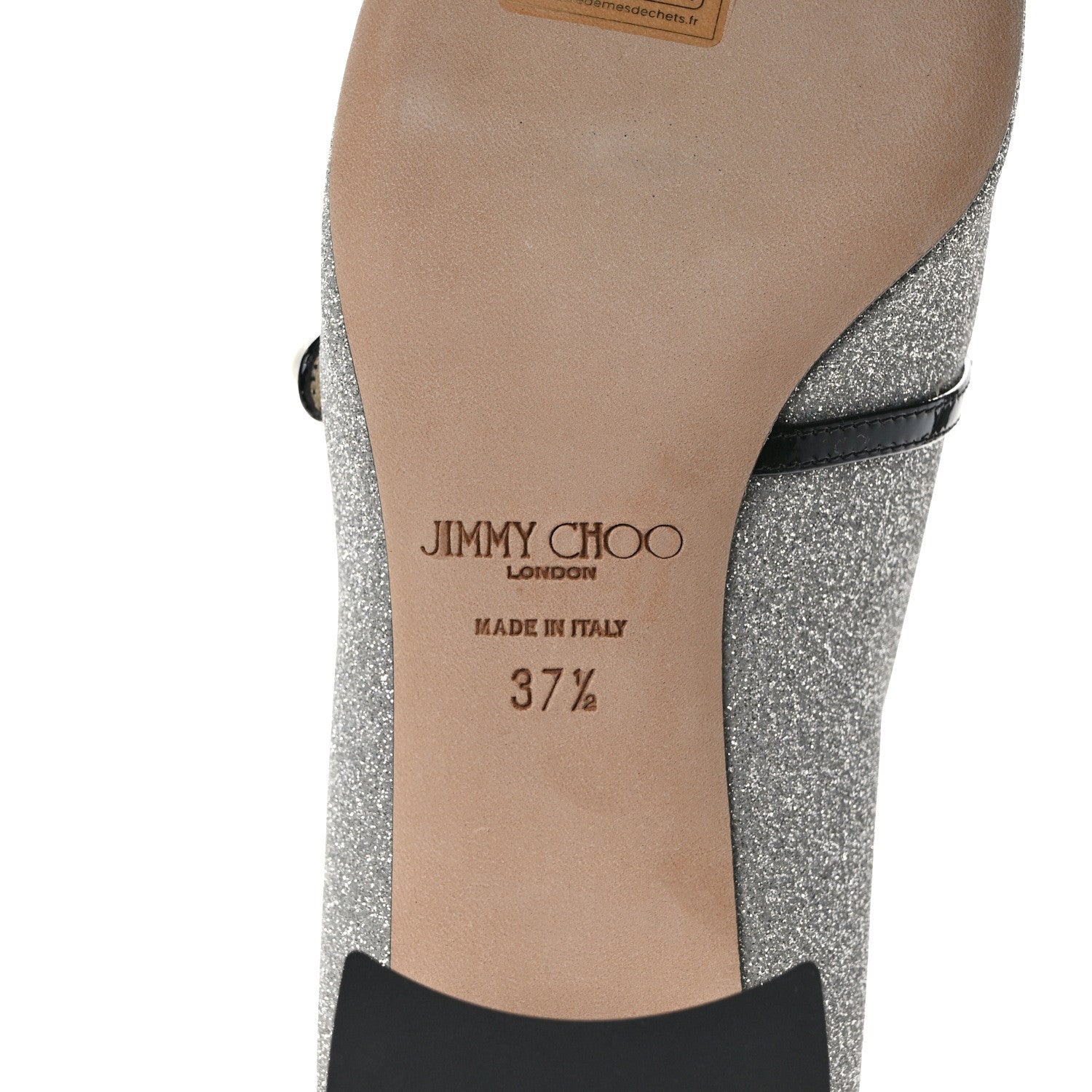 Jimmy Choo Patent Glitter Elisa 45 Mary Jane Flats 37.5 Silver Black 7 of 9