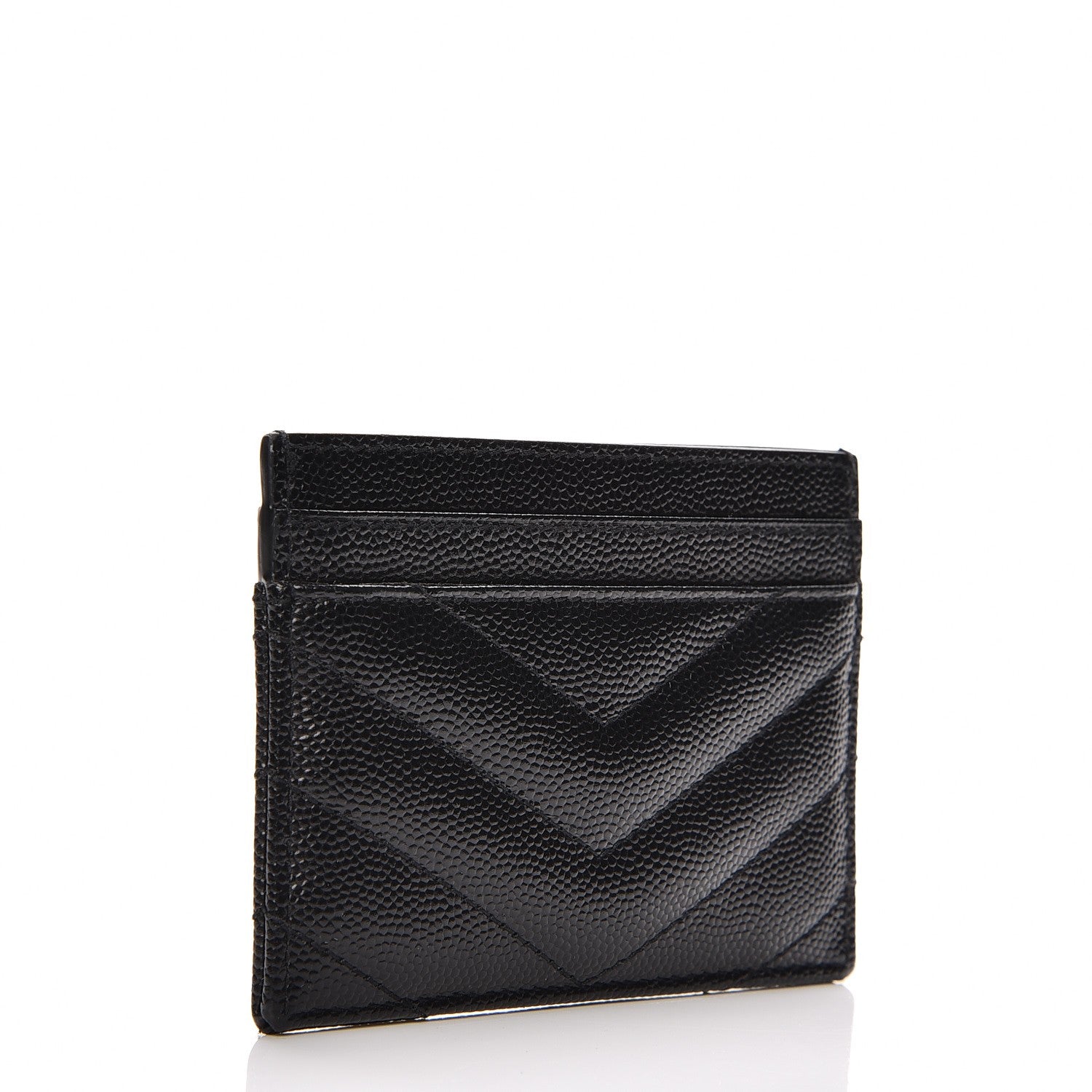 Saint Laurent Grain De Poudre Matelasse Chevron Monogram Credit Card Case Black 3 of 8
