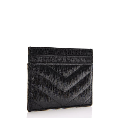 Saint Laurent Grain De Poudre Matelasse Chevron Monogram Credit Card Case Black 3 of 8