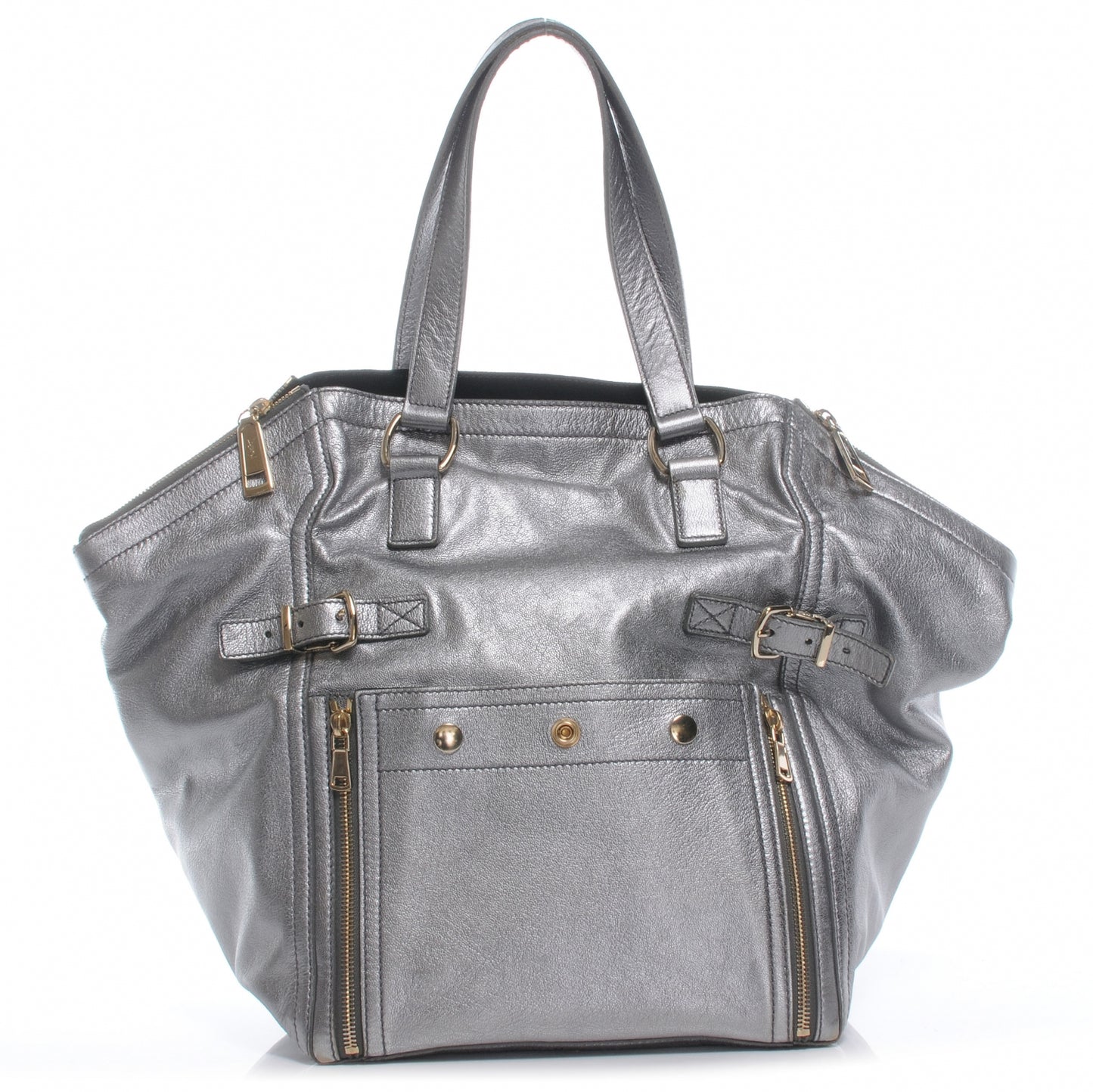 Leather Medium Downtown Tote Silver