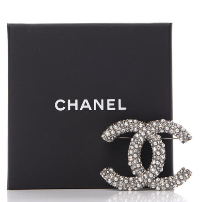 Chanel Crystal Pearl Caviar CC Brooch Silver 4 of 4