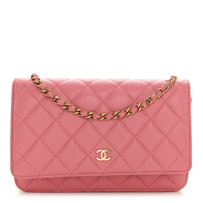 Chanel Shiny Caviar Quilted Wallet On Chain WOC Pink 1 of 11