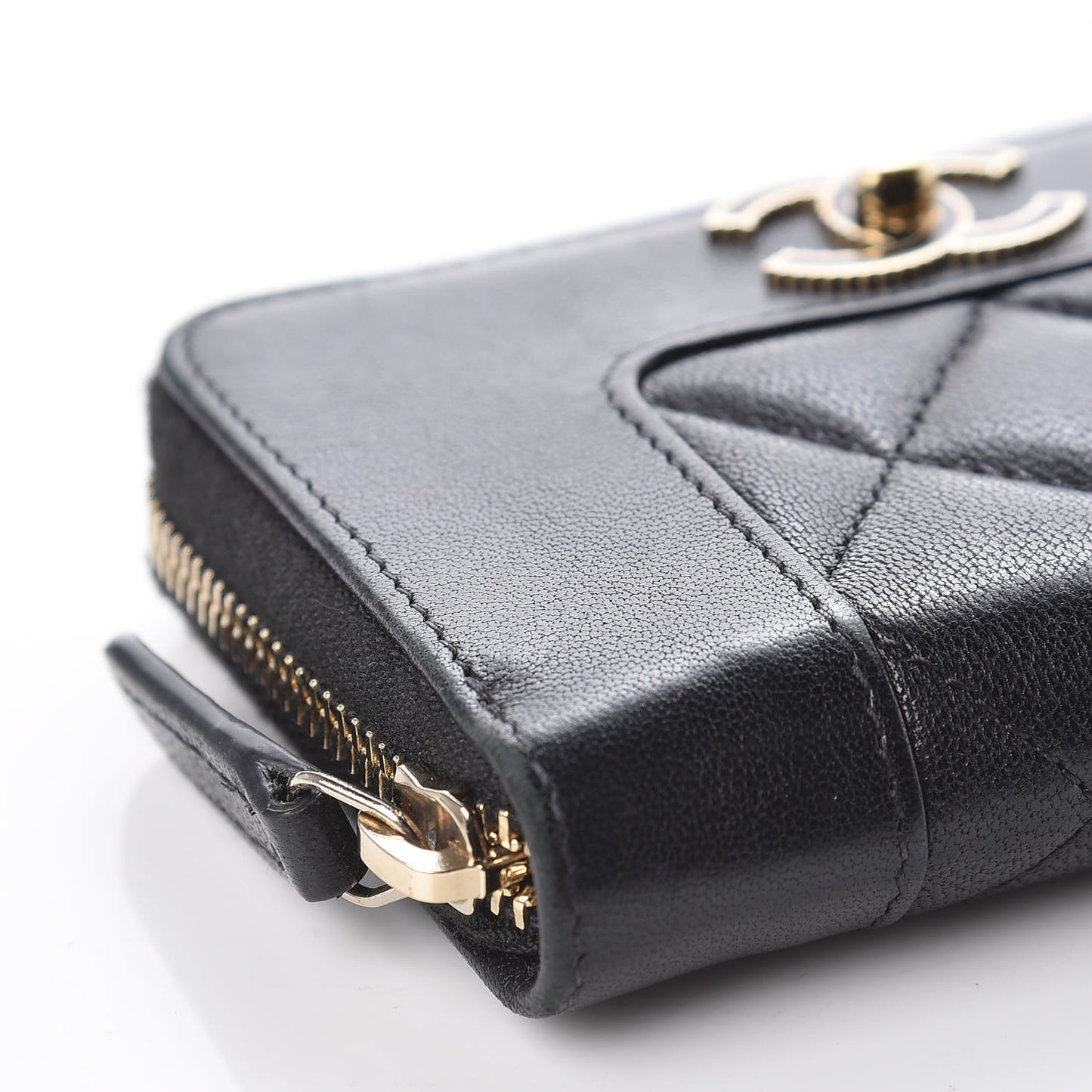 Sheepskin Quilted Mademoiselle Vintage Zip Coin Purse Black