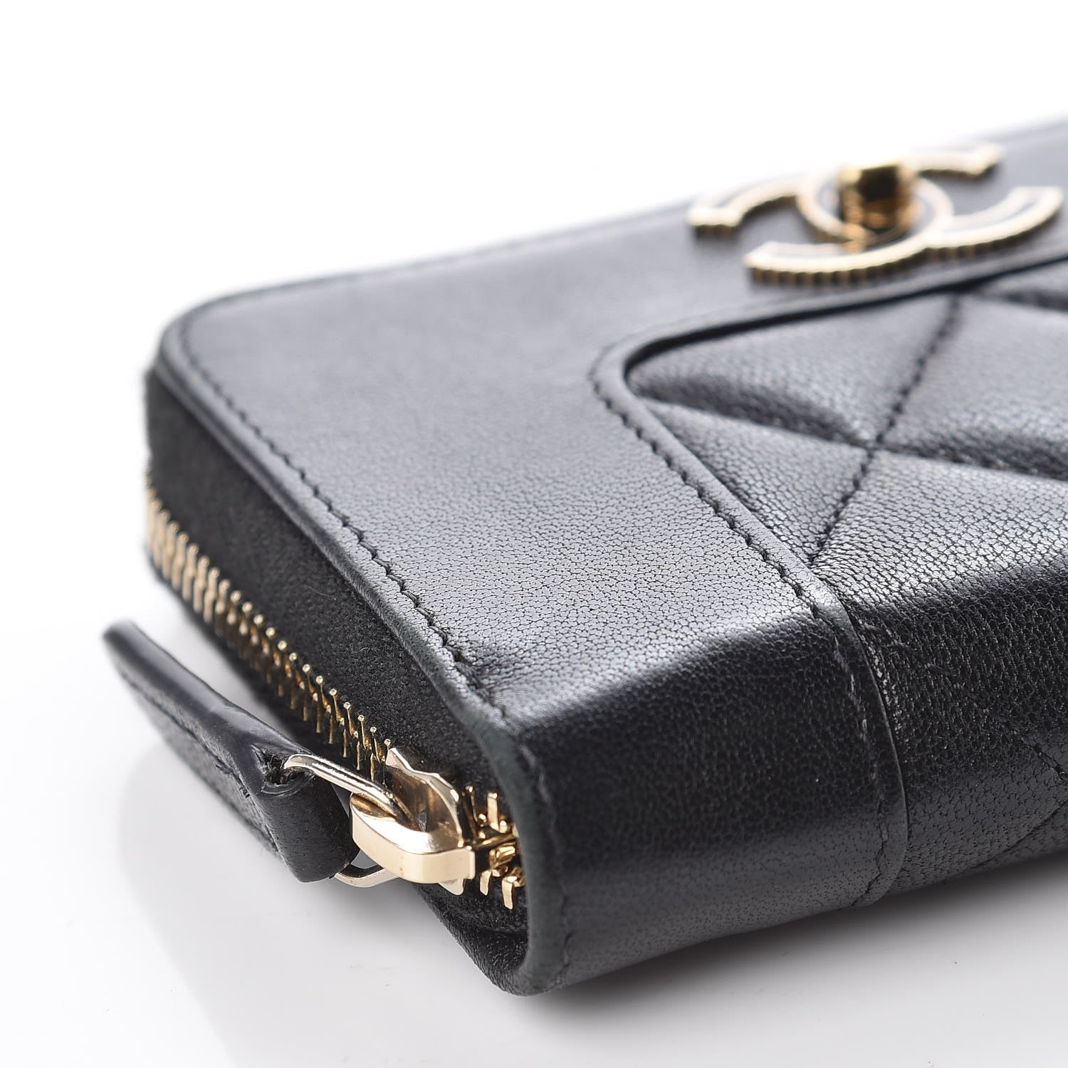 Chanel Sheepskin Quilted Mademoiselle Vintage Zip Coin Purse Black 8 of 9