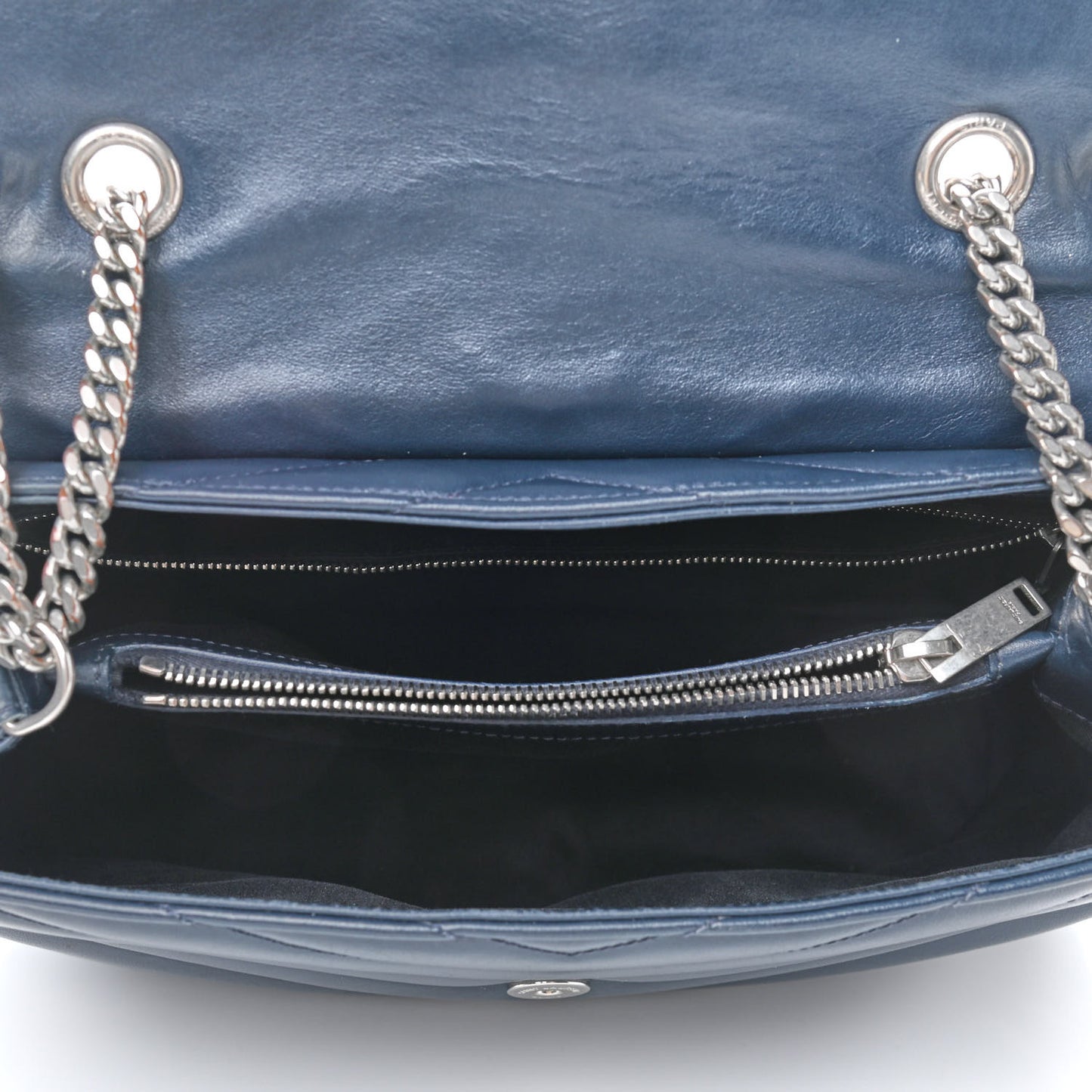 Calfskin Y Quilted Monogram Medium Loulou Chain Satchel Medium Blue