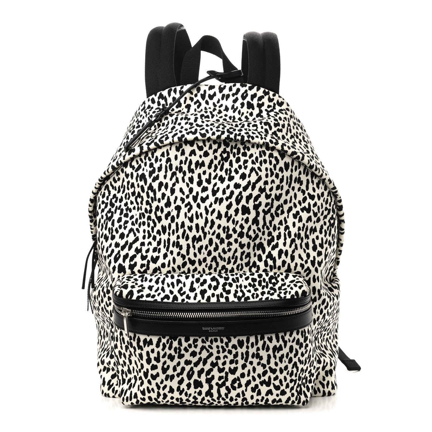 Saint Laurent Canvas Leopard Print City Backpack Black White 1 of 9
