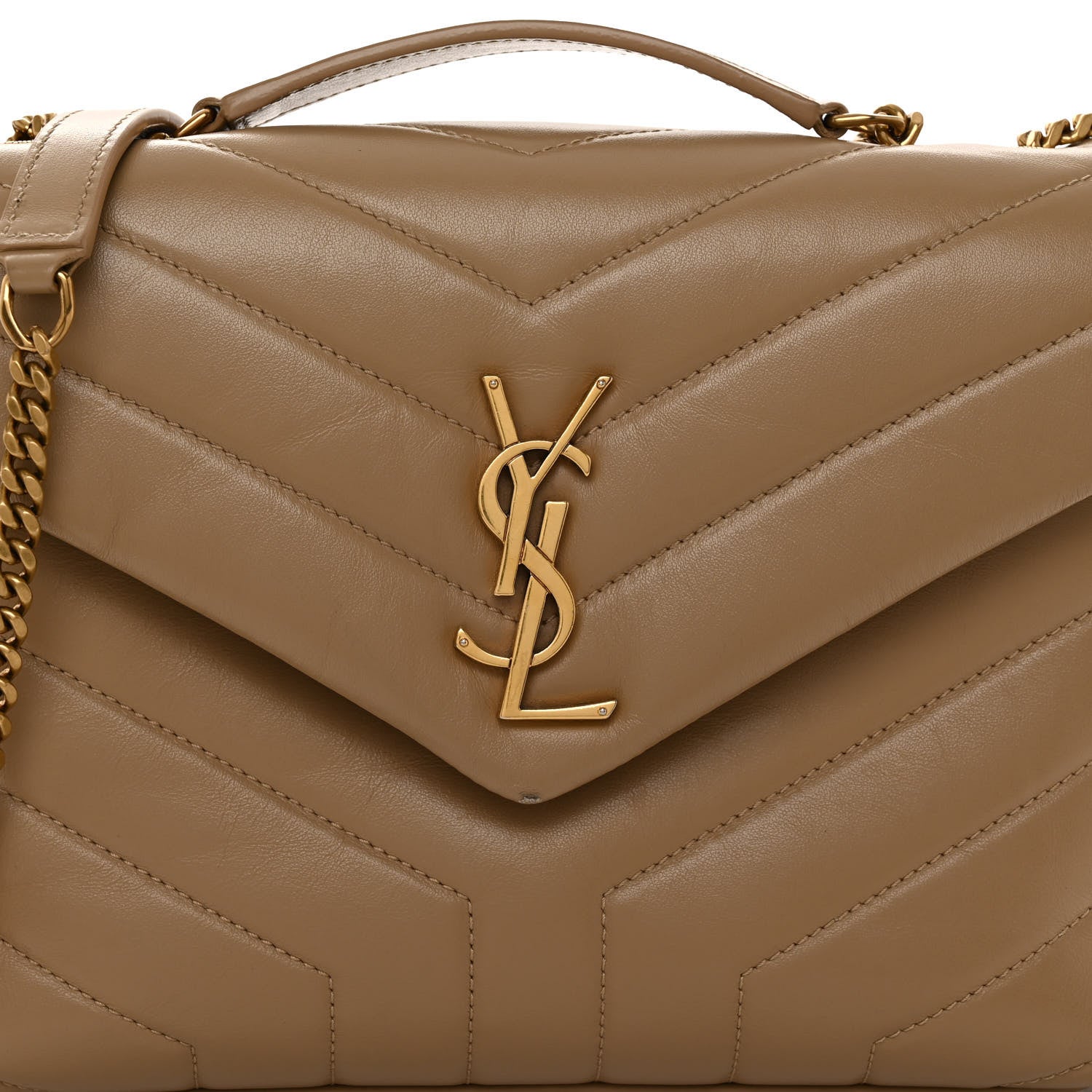 Saint Laurent Calfskin Y Quilted Monogram Small Loulou Chain Satchel Dark Beige 7 of 10