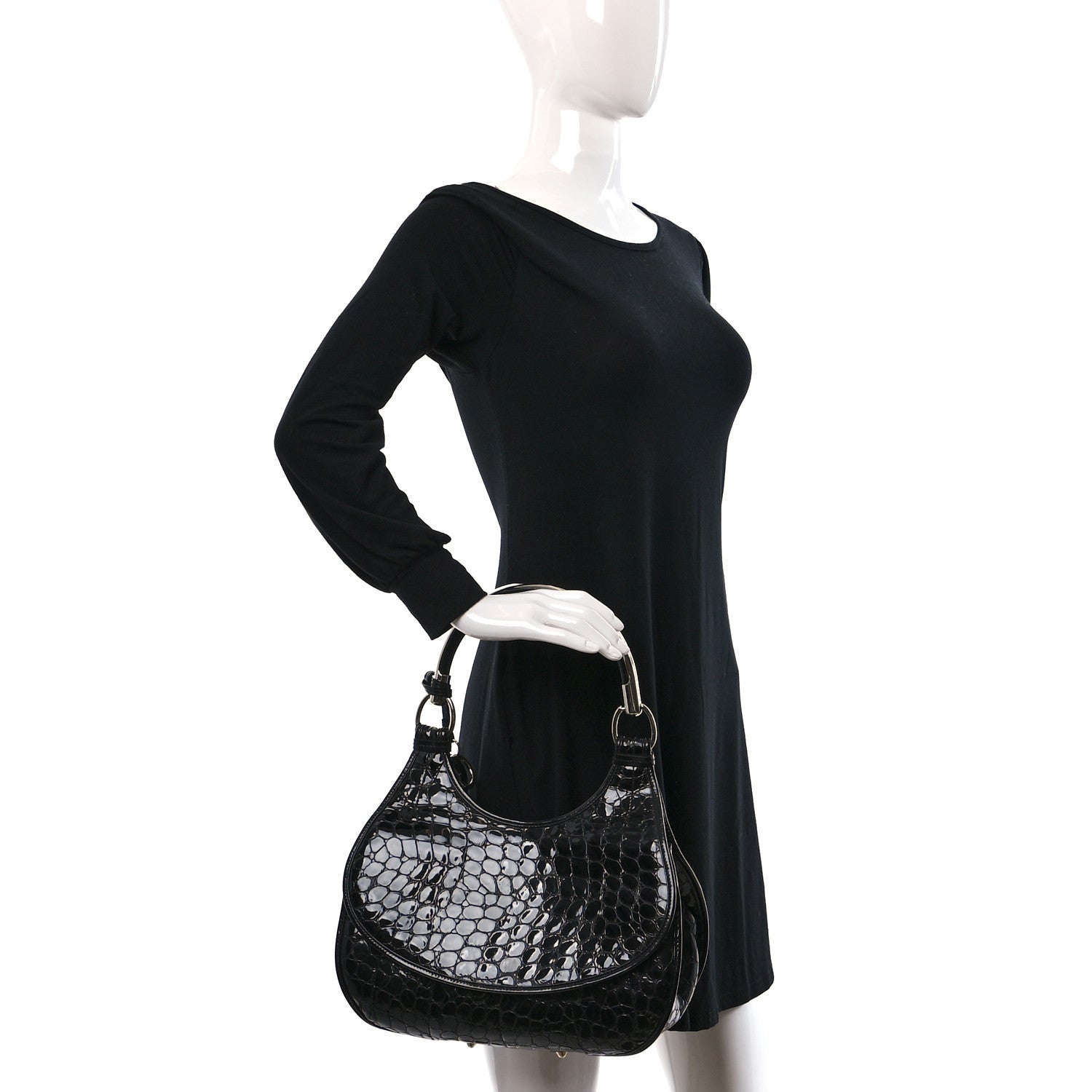Christian Dior Patent Crocodile Embossed 61 Tote Black 2 of 9
