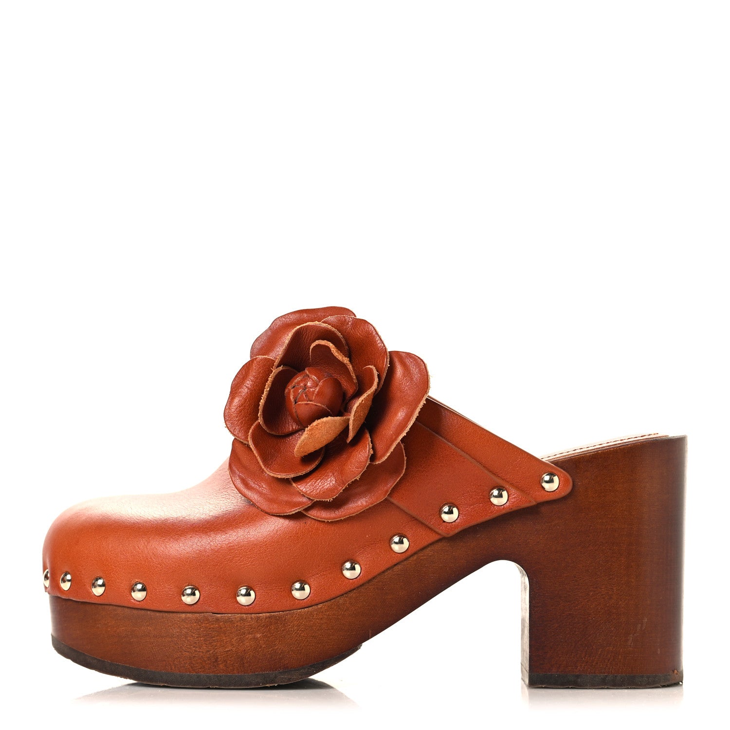 Chanel Calfskin Camellia Clogs 36 Brown 1 of 11