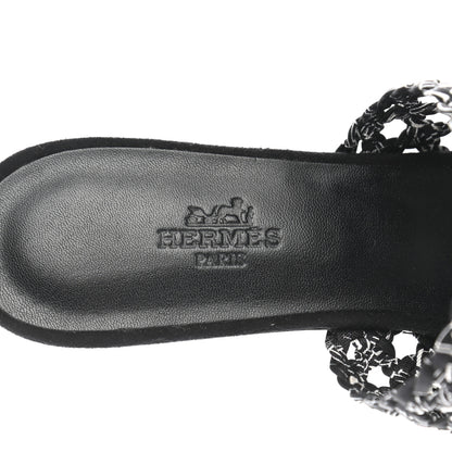 Hermes Silk Toscane Tressee Astrologie Print Mules 38.5 Black White 7 of 8
