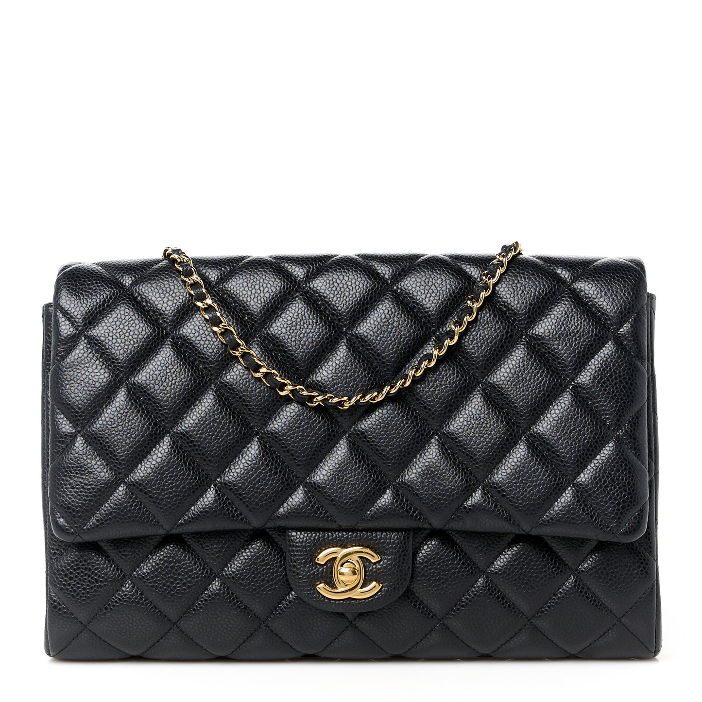 Caviar Quilted Clutch With Chain Flap Black